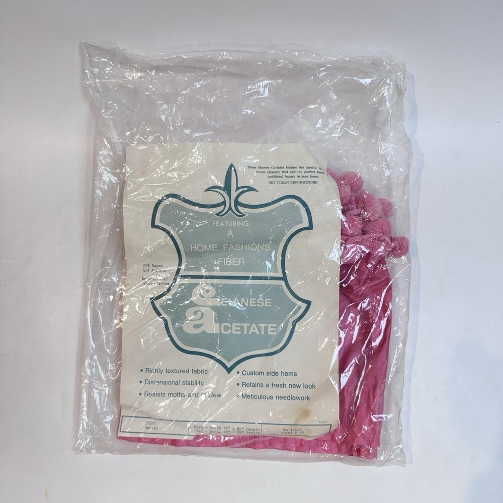 Vintage 70's Hot Pink Pom Pom Valance Curtain NOS Celanese Acetate NOS 72" Wide